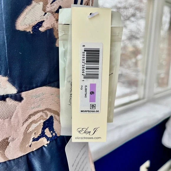 Eliza J Navy and Pale Pink Floral Ball Gown - Picture 12 of 17